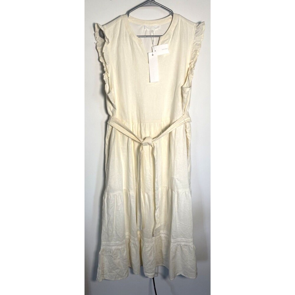NEW Adyson Parker Linen Blend Maxi Dress Belted XL Layers Lined Cottage Beach
